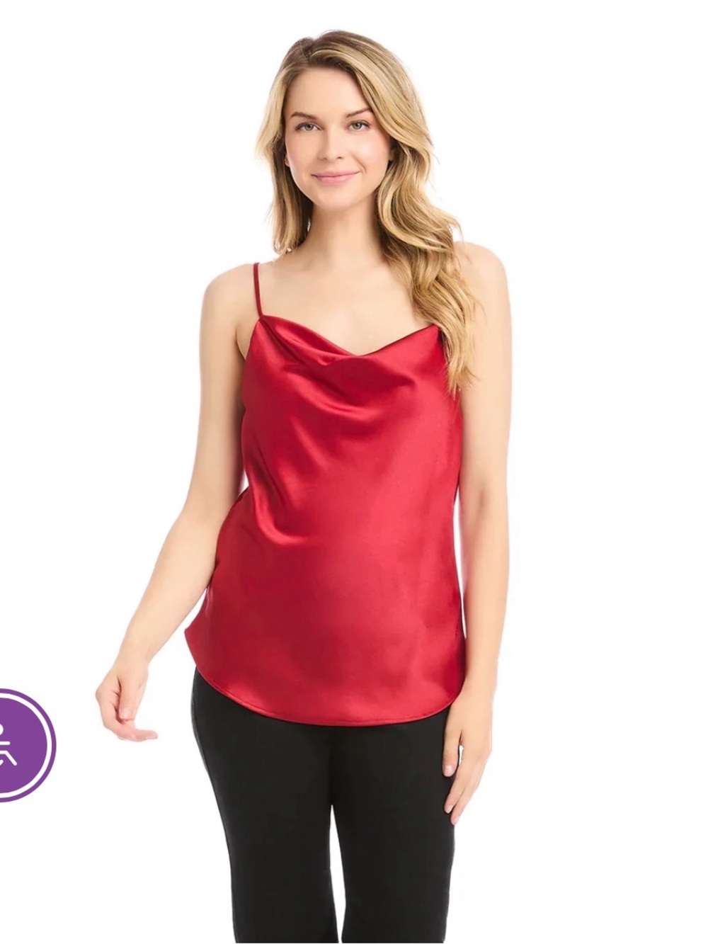 Karen Kane Diane Drape Cami red satin top